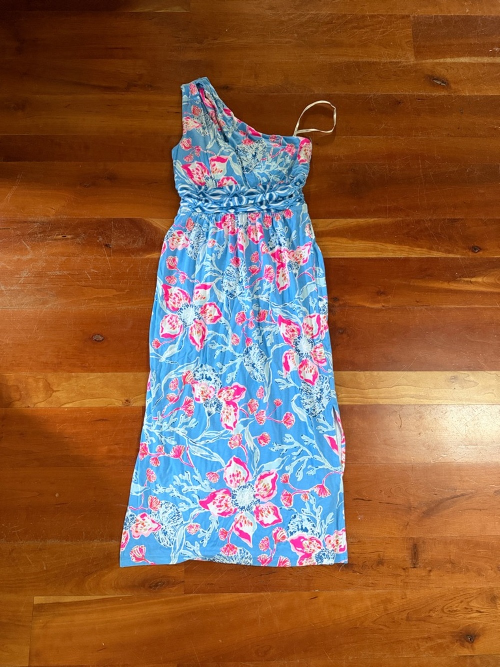 Lilly Pulitzer Helina One-Shoulder Midi Dress in the Bahamian Rhapsody print.  S
